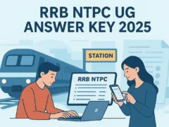 RRB NTPC Undergraduate Answer Key 2025 online with railway background elements